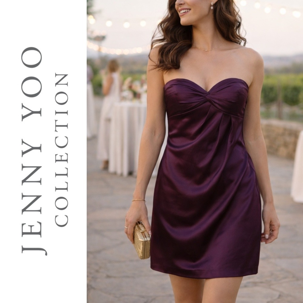 Jenny Yoo Collection, Strapless Twist Sweetheart Purple Sheath Dress Size 6